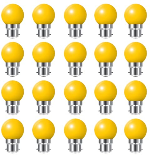 HUAMu Pack of 20 B22 Bayonet Bulbs - G45 2W LED Globe Light Bulb (20W Equivalent), White Golfball Energy Saving Light Bulb, BC Party Small / Mini Christmas Bulbs, Yellow