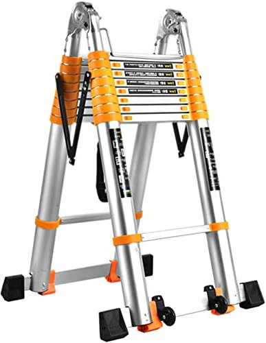 4 5 6 7 m Teleskop-Trittleiter mit großen Gelenken und breiter Stufe (8 cm), Aluminium-Teleskopleiter für Dachboden, Dach und Heimwerker, Faltbare Ingenieurtreppe/1,7 m + 1,7 m = 3,3 m (3,7 m + 3