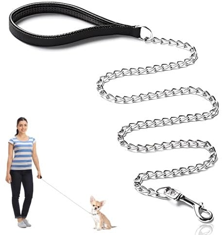 QttvbTna 1 Pcs Black Stainless Steel Chain Leash, 3.93ft, Suitable for Medium to Large Dogs
