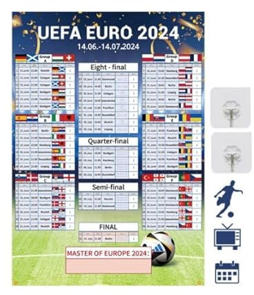 EM Spielplan Poster für Euro Dekoration 2025 A1 Format EM Fussball Planer Europameisterschaft 2025 Spielplan, Geschenke für Fußballfans für Home Office Bar Club Football Poster(70cm x 100cm)