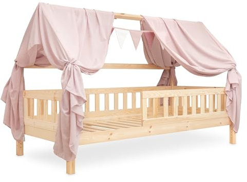 Ehrenkind® Kinderzimmer-Deko-Set: Betthimmel & Wimpelkette für magische Momente | Oeko-TEX Zertifiziert | Kinderzimmer Deko | Betthimmel Kinderzimmer, 90x200 Rosé