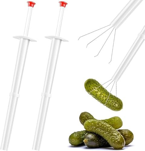 2-Piece Stainless Steel and Plastic Pickle Pincher - Efficient Kitchen Tool for Handling Canned Foods, Olives, Peppers, and Fruits