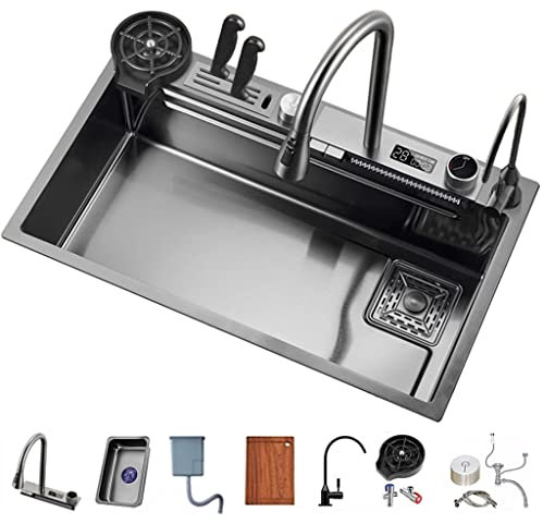 Vielseitige Edelstahl Single Bowl Küche Workstation Waschbecken Workstation Küchenspüle mit Komplettem Zubehör Set Dual-Mount, YOUYOUGU, Black, 75 * 46 * 21cm