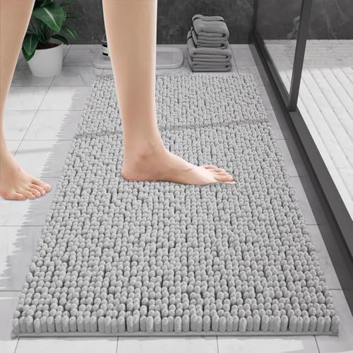 wyewye Tappeto da bagno in ciniglia, antiscivolo, lavabile, morbido, assorbente, per bagno, WC, 40 x 60 cm, grigio chiaro