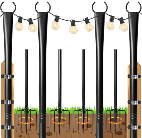 4 Pack String Light Poles for Outside, 10ft Heavy-Duty Metal Light Poles for Outdoor String Lights with Fork, Adjustable Lighting Accessories for Patio Decor Backyard Yard Pergola Garden Decorations