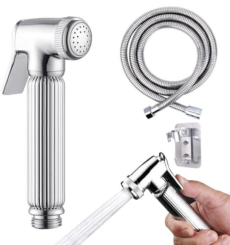 Grifo WC de Acero Inoxidable, Ducha Higienica para WC con Manguera, Grifo para WC para Inodoro, Bidé y Baño, Juego Ducha Bidet para Wc, Grifo Bidet para Wc Plateado, Grifo Bidet, 150cm