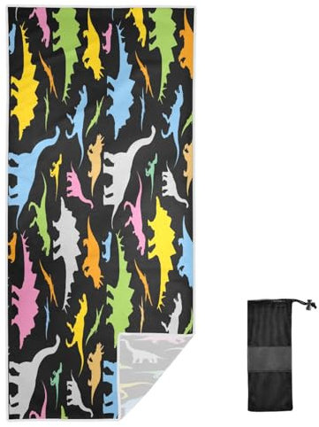 Ksajwzf Strandtuch, Cartoon-Dinosaurier-Muster, schnell trocknend, Handtuch für Reisen, Schwimmen, Pool, Yoga, Fitnessstudio, Sport, Camping, Urlaub, Tiere, Dino