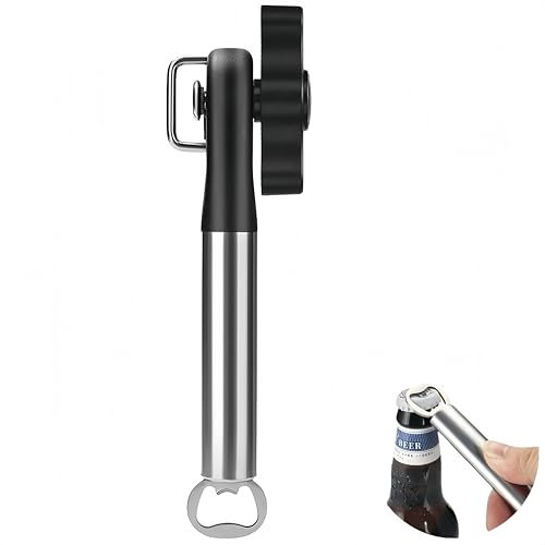 Can Opener, Manual Can Opener, Safe Cut Can Opener, Handheld Can Opener & Bottle Opener, Smooth Edge Can Opener, Stainless Steel Safe Cut Can Opener, Black