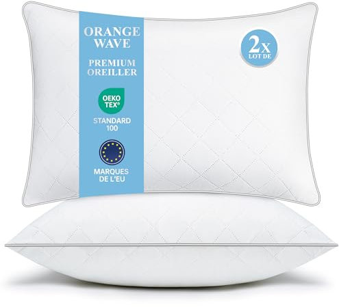 Orange Wave KopfKissen 50x70 cm 2er Set, Weiches & Unterstützendes Schlafkissen für Seitenschläfer, Hypoallergen & Atmungsaktiv, Mikrofaser Füllung, ÖKO-TEX Zertifiziert, Waschbar