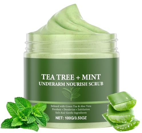 Underarm Scrub with Tea Tree & Mint, Nourishing Body Scrub for Armpit, Eliminate odor from Armpit, Exfoliating Body Cream for Removing Dead Skin, Moisturize & Smooth Skin, 100g