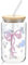 Durdiiy Bicchieri con coperchi in bambù e cannuccia in vetro,16 oz piccolo orso rosa arco Tazze di vetro, set di bicchieri da caffè ghiacciato, per feste in casa, Feste,Cocktail,Frullato,Soda, whisky