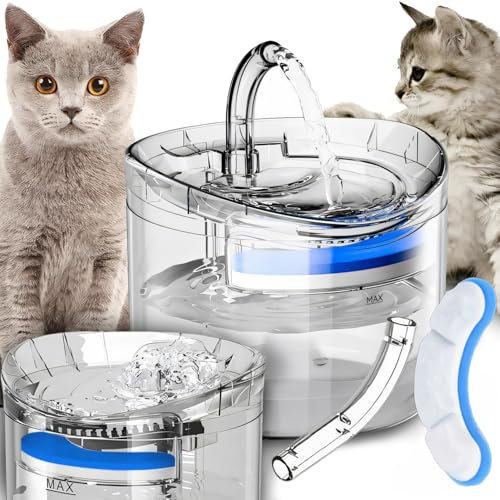 Retoo Fontana per gatti, 2,5 l, fontana per gatti, cani, fontana automatica per animali domestici, serbatoio dell'acqua con cavo e filtro dell'acqua, 16,5 x 16,5 x 15,5 cm
