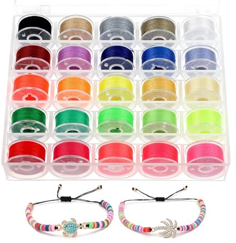 AOZUO 25 Rollen Nähgarn für Nähmaschine, Nähgarn Set Armband Schnur Schnur Garn Gewachste Polyesterschnur (0,55mm x 10m) mit Box für Schmuckherstellung Halsketten & DIY Basteln (25 Farben)