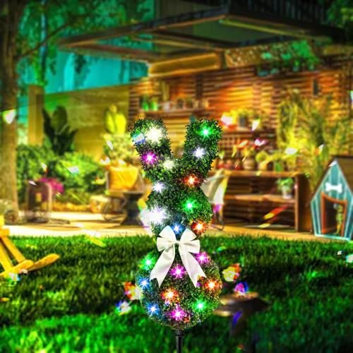 Buchsbaum Künstlich Hase Osterdeko Outdoor Groß Gartenstecker Modern Ostern Frühling Deko für Draußen Garten Hasen Deko Osterhase Frühlingdeko Osterdekoration Easter Decoration Outdoor XXL (mit Licht)