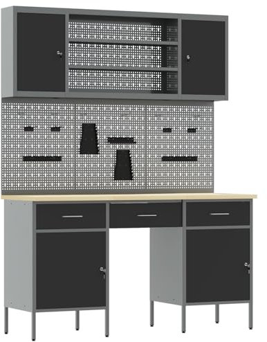 vidaXL 7-TLG. Werkbank-Set Schwarz Stahl