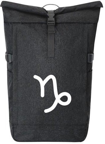 Huuraa Kurierrucksack Steinbock Sternzeichen Zeichen 30-44 Liter Black Melange Fairtrade Rolltop Rucksack Geschenkidee