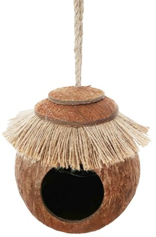 Lnhgh Nid d'oiseau en noix de coco pour cage - Nid d'oiseau en coquille de noix de coco naturelle suspendue - Hamac en noix de coco pour oiseaux