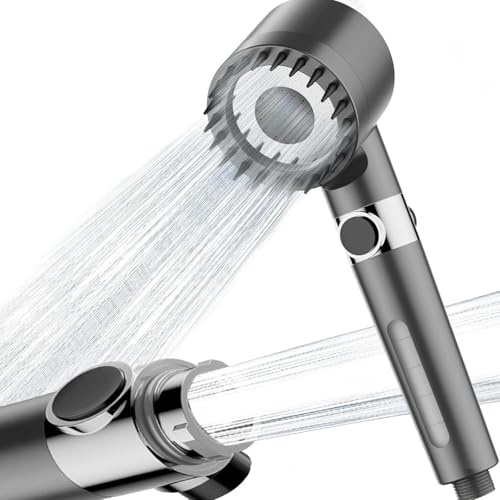 High Pressure Hard Water Filter Shower Head with 15-Stage Filter and 3 Extra Filter Cartridges, 3+1 Spray Modes, with PVC Hose, Handheld Massage Shower Head for Chlorine Removal-Dark Gray