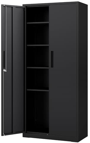 GIANTEX Armario Archivador con 2 Puertas, Armario Metálico con 4 Estantes Ajustables y Cerradura, 80 x 40 x 180 cm, Mueble de Almacenamiento para Garaje, Oficina, Taller