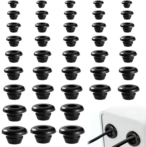 yolzhxe 180 Pièces Passe Fil Caoutchouc, 9 Tailles, 3-14MM | Noir Passe Câbles Caoutchouc Protéger les Fils et les Câbles, pour un Ordinateur de Bureau, la Maison et L'école