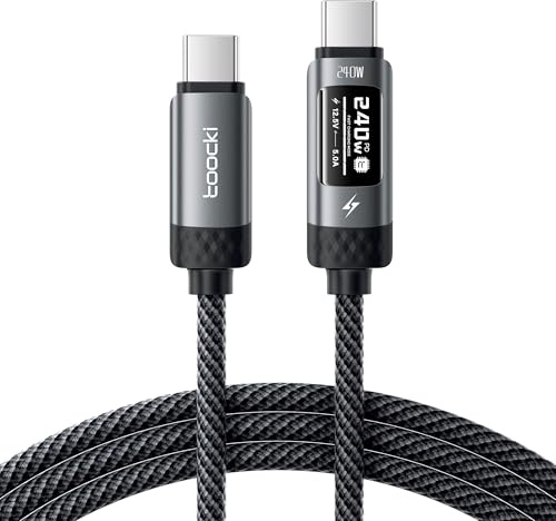 toocki 240W USB C auf USB C Kabel 2M PD3.1 Schnellladekabel mit LED Display | Nylon USB Typ C Ladekabel, E-Marker Chip für iPhone 17 Pro Max, iPhone 16, Samsung S24 S23 S22 S21, MacBook Pro/Air