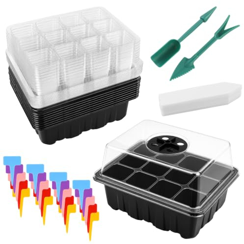 PETERMALLON Set di 10 serre per interni con etichetta per piante, attrezzi da giardino e articoli da giardino, mini serra, biodegradabili, senza fori