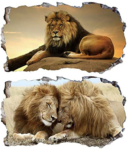 2Pcs Löwe Wandtattoo 3D Effekt XXL Wanddurchbruch Fenster Wandaufkleber für Kinderzimmer Junge Mädchen Groß 1000mmx600mm v02