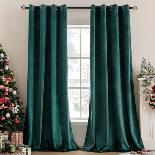 MIULEE Grün Samtvorhang Ösen 2er Set 140X145, Blickdichte Vorhänge Samt Kurz für Schlafzimmer Wohnzimmer, Wunderschön Weich Vorhang Verdunkelung Velvet Curtains, Verdunkelnd Samt Gardinen Blickdicht