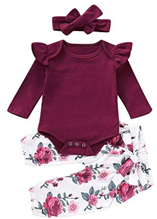Lazzboy Kleinkind-Baby-mädchen Mit Langen ärmeln Strampler + Floral Hosen Stirnbänder Set Outfits Babykleidung,Kleinkind Baby Mädchen(Höhe70)