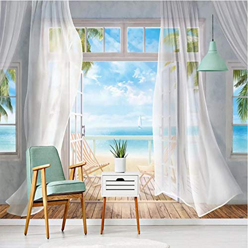 Papier Peint 3D Effet Fenêtres modernes la mer Moderne Papier Peint Intissé Décoration Murale XXL Poster Tableaux Muraux Tapisserie Trompe l'oeil Poster Geant Mural 350x245 cm
