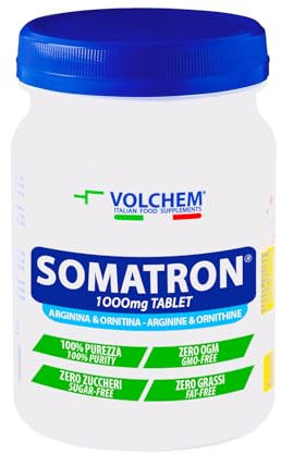 Volchem Somatron Tablet, Integratore Alimentare con L-Arginina e L-Ornitina, 100% Purezza, Senza Grassi, Additivi e Zuccheri, Barattolo da 300 Compresse, 420 g