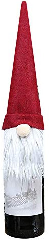 Cute Red Bearded Santa Christmas Gonk Gnome Wine & Gin Bottle Cover | Festive Xmas Table Decoration, Secret Santa Gift Bag, Reusable Bottle Topper