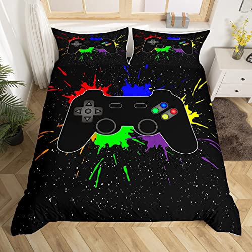 Gamepad Bettwäsche Set 135x200cm Jungen Videospiel Bettbezug Set Für Kinder Teenager Dekor Modern Gamer Gaming Controller Betten Set Weiche Jugendspiele Bunte Krawattenfarbe