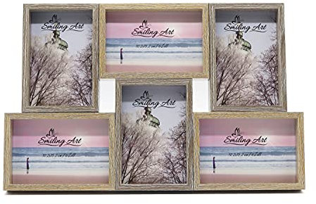 Smiling Art Bilderrahmen Fotorahmen Collage für mehrere Fotos, Foto Collage aus MDF Holz mit Glas (Braun+Dunkelbraun, 6x10x15 cm)