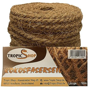 50m Kokosseil - Verwendbar als Terrariendekoration, Sisal Seil für Kratzbaum, Baumanbinder, Bindeseil (7.0)