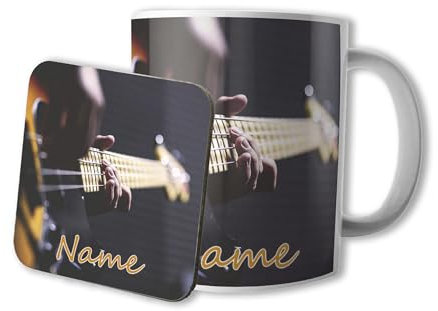 AK Giftshop Personalised Mug and Coaster Set - Guitar - Gift - Birthday - Christmas - Stocking Filler - Secret Santa