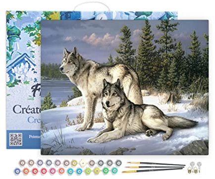 Figured'Art Peinture par Numéro Adulte avec Cadre Couple de loups - Activité Manuelle Kit de Loisir Créatif DIY Numéro d'Art Complet - 40x50cm toile tendue sur châssis