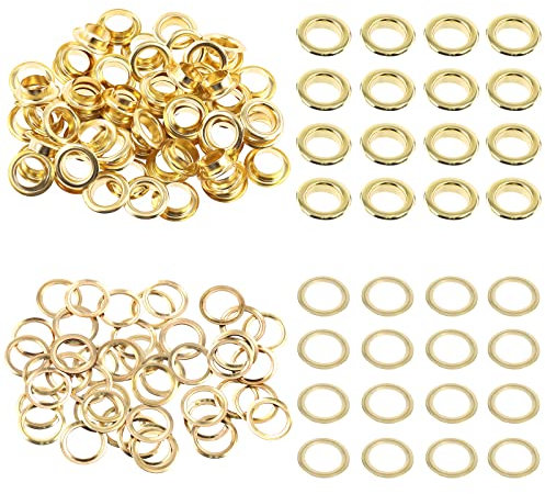 Swpeet 100 Pezzi - 50 Set da 12 mm (1/2 Pollici) Occhielli in Metallo Dorati Addensati per Riparare Tela, Pelle, Tende