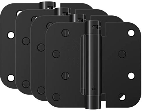 HOSOM Bisagras de puerta de cierre automático, bisagras con resorte de 4 pulgadas, bisagras de puerta de cierre suave, negro mate con esquinas de radio de 5/8 pulgadas, tensión ajustable