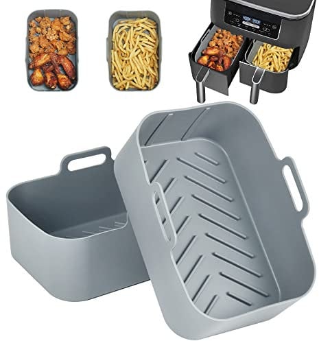 BYKITCHEN 2PCS Silicone Air Fryer Liner for Ninja Dual, Air Fryer Accessories for AF300UK AF400UK, Reusable Silicone Baking Basket/Tray for Ninja Foodi/Salter/Instant Vortex Dual Zone Air Fryer