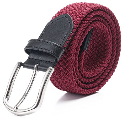 DWOY Elastischer Stoffgürtel Geflochtener Gürtel für Damen und Herren (Weinrot, 115)