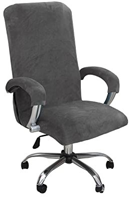 Samtplüsch Bürostuhl Bezug mit Armlehne Einfarbig,Stretch Bezug für Bürostuhl Elastische Stuhlhussen Spandex Office Computer Stuhlbezüge Abnehmbare für Bürostuhl Bezug,Grau,XL