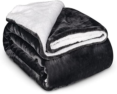 Heimwert Decke Kuscheldecke Sherpa Wolldecke - superweiche warme Dicke Kuscheldecke flauschig - extra Flauschige Fleecedecke für Couch Bett Sofa (Grau, 220 x 240cm)