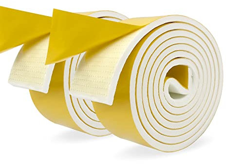 Gomma espansa autoadesiva, colore bianco, 50 mm (larghezza) x 6 mm (D), nastro adesivo in schiuma per finestre, porte, sigillo, isolamento acustico, 2 rotoli da 2 m di lunghezza