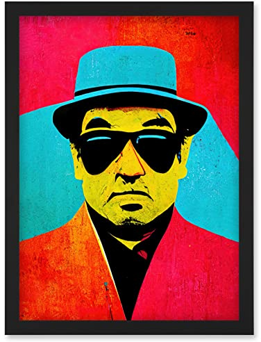 Wee Blue Coo Pop Art Bright Jazz Musician Pork Pie Hat Sunglasses Red Turquoise Yellow Artwork Framed Wall Art Print A4
