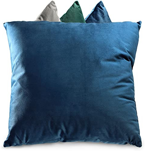 KADAX Dekokissen aus Velours, 46x46cm Kopfkissen mit antiallergischer Füllung, Weiche Kissenhülle mit Reißverschluss, Couchkissen in 3 Farben (Marineblau)