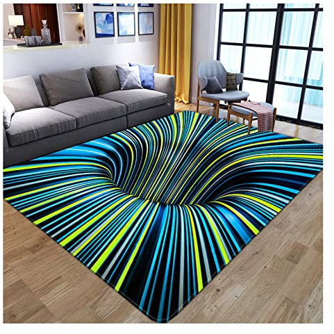 Mrxfn 3D Teppich Bodenmatte bodenloses Loch Optische Täuschung, optischer Teppich für Wohnzimmer Haustür Schlafzimmer Badezimmer Küche Schwarz Weiß kariert 3D Teppiche 91 x 152 cm