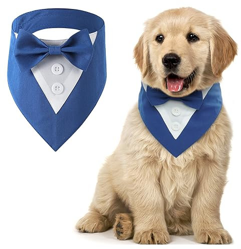 MHaustlie Hunde Smoking Bandana,Kopftücher für Hunde,Haustier Dreieck Schal,Formale Hochzeit Party Hundehalstuch,Verstellbar Krawatte Haustier Anzug Fliege Bandana für Hochzeit Geburtstag(S,Blau)