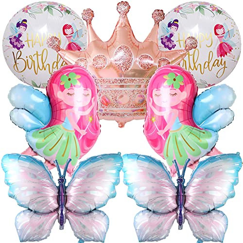 HGSHUO Folienballon Fee Ballon Schmetterling Luftballon Folie Kindergeburtstag Deko Geburtstag Feen Luftballons Helium für Geburtstagsfeier Fairy Party Geburtstagsdeko