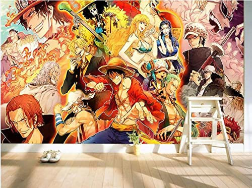 COJIC Papier peint 3D Anime One Piece Chambre Project Papier peint Thème Dessin animé Salon Tea Shop Rétro Bar Café Sensation Mural 250 cm (L) x 200 cm (H)